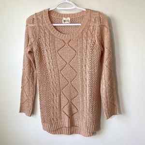 Light Peach Knit Long Sleeve Sweater by Pink Rose in Medium Cotton Blend